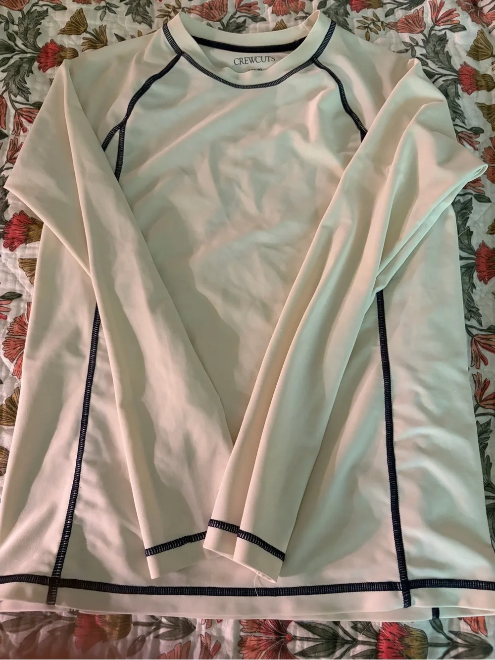 J. Crew Crewcuts Cream Long-Sleeve Rash Guard with Navy Contrast Stitch